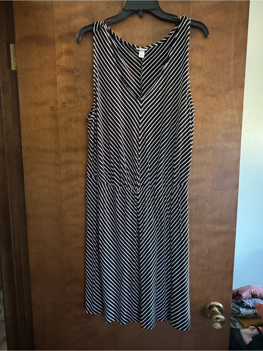 Merona Black and White Striped Sleeveless V-Chevron A-Line Dress